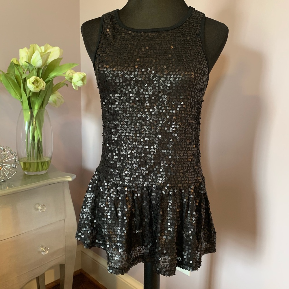 Black Metallic Sequin Top